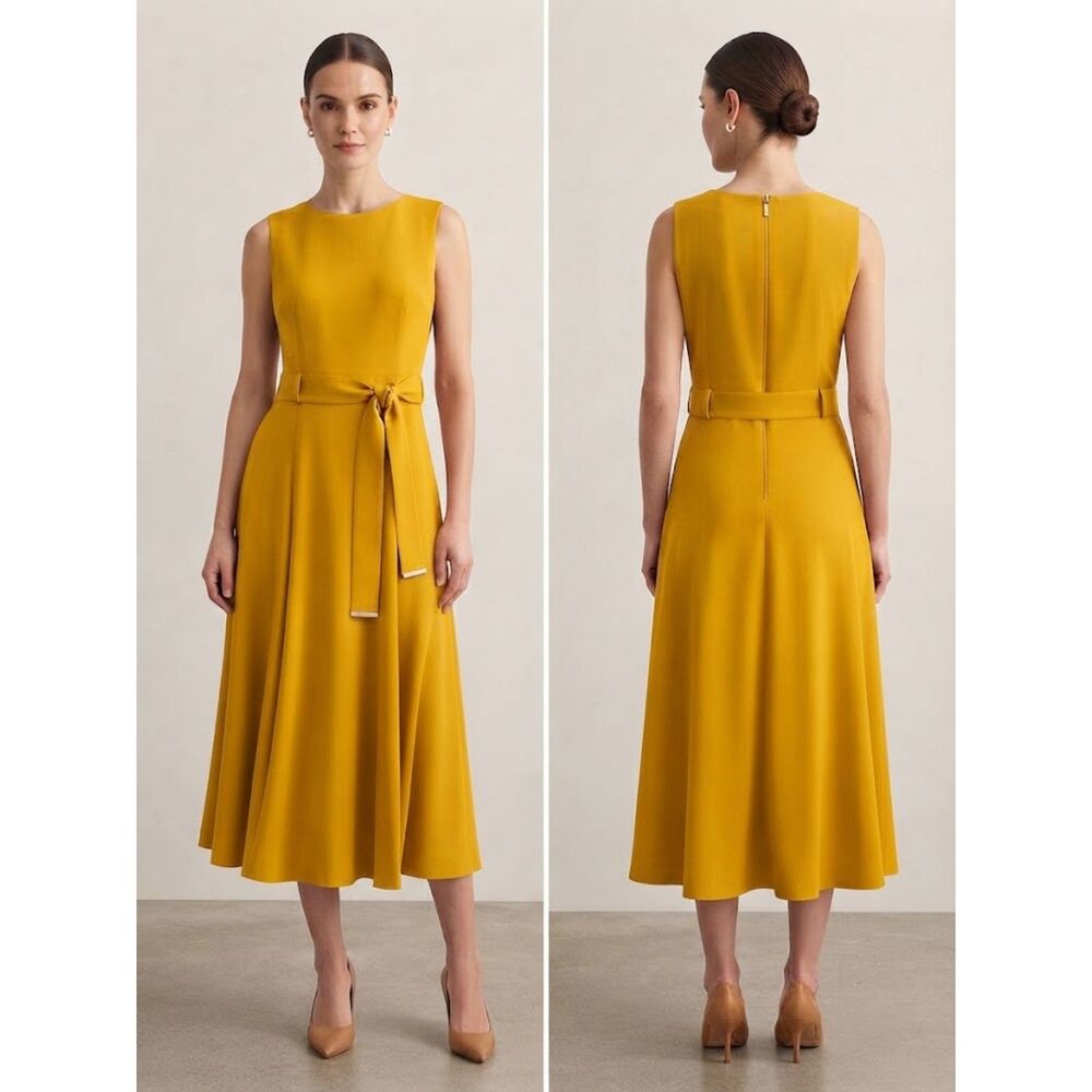 Marc New York Performance Mustard Yellow Belted Sleeveless Midi Dress Size 16W